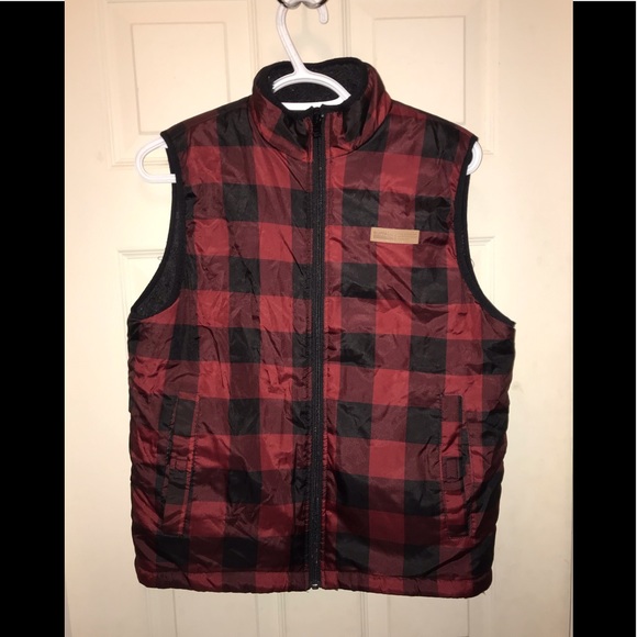 3/20$ Buffalo plaid youth Sherpa reversible vest 14-16 - Picture 1 of 6